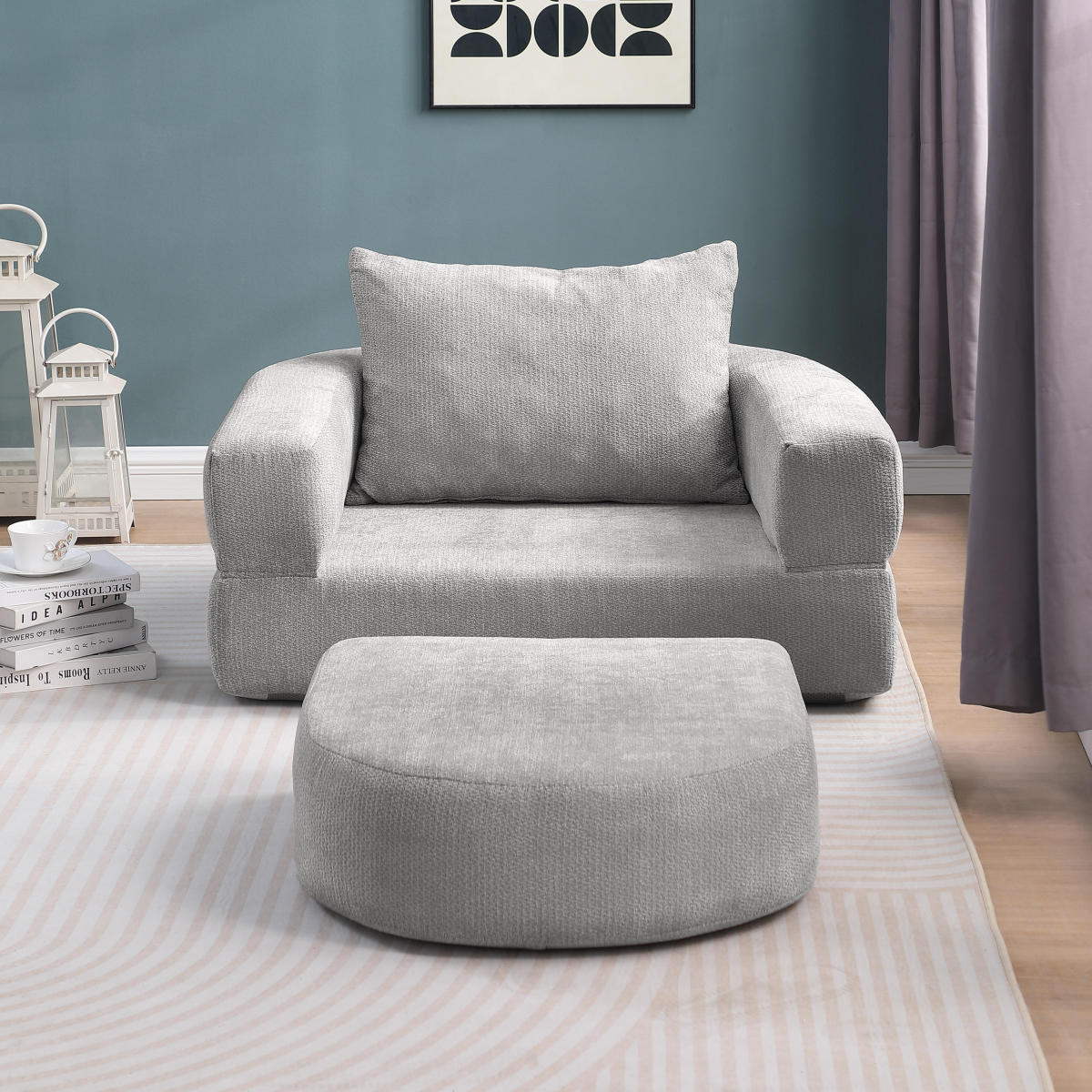 Modulares Sofa-Set Frottee (Terry Cloth), Sektionssofa Minimalistisch, Wohnzimmer Couchgarnitur, Umkehrbar, Light Grey