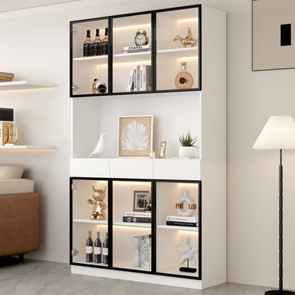 Curio Vitrine mit Licht, 16 Farben Licht, Sammlerstücke Schrank Display Regal, Bücherregal Vitrine für Wohnzimmer, weiß