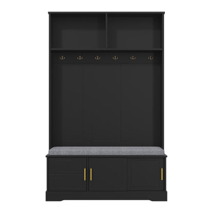 Garderobenständer mit  Schuhbank, Garderobe,  6 Dreifach-Haken,freistehend, platzsparend, für Eingangsbereich,Flur, Schwarz