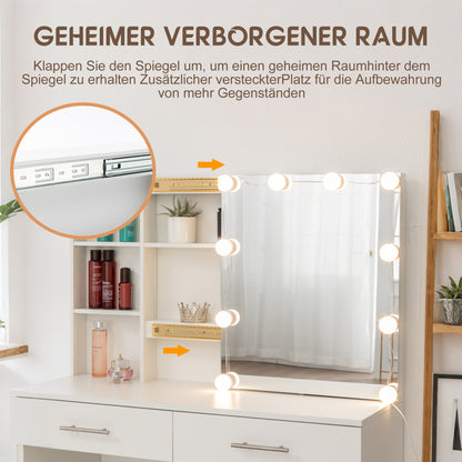 Schminktisch Frisiertisch Kosmetiktisch mit Spiegel Schublade LED Beleuchtung