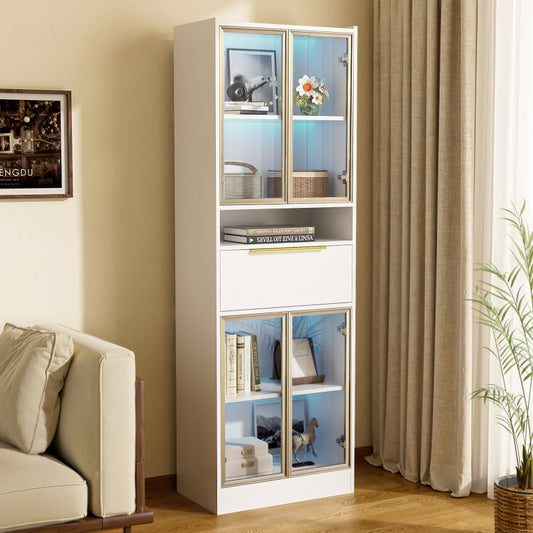 Moderner Weißer Hochschrank mit 16-Farb-LED und Bluetooth – 60×35×180cm