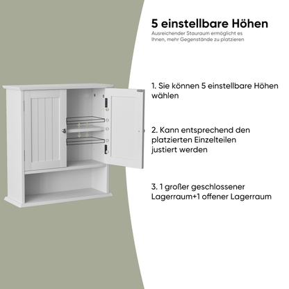Badezimmerschrank Wandregal mit 2-Türen, Weiß