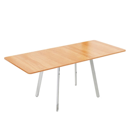Moderner minimalistischer ausziehbare Esstisch in eleganter Naturfarbe und silber verschromt Beine– 140 cm x 80 cm ausziehar bis 180cm, hochfeste Legierungsstütze, geeignet für 4-6 Personen