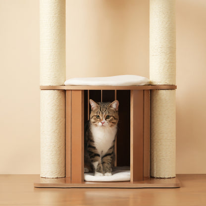 Katzenkratzbaum mit XXL-Stamm, 3-stufige Plattformen, 1 Katzenhaus, herausnehmbare Matten und Kippschutz,Wasserdicht und feuchtigkeitsbeständig