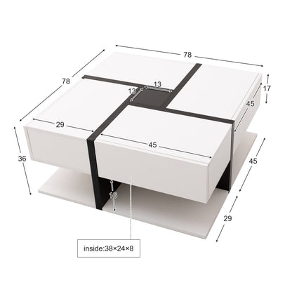 Hochglanz-Couchtisch, Tisch mit 4 Schubladen, einzigartige Farbabstimmung und Liniendesign, Stauraum unten. 78*78*36cm