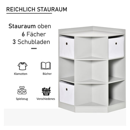 Kinderregal Eckregal mit 3 Aufbewahrungsboxen Kinderzimmer Spielzeugablage für 3-12 Jahre Kinder Grau