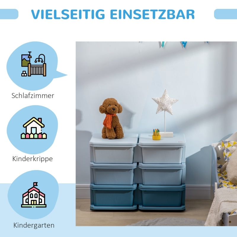 Aufbewahrungsbox Kunststoff, 6 Schubladen, Spielzeug Organizer, Kommode Kinderzimmer, Blau
