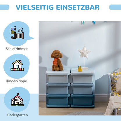Aufbewahrungsbox Kunststoff, 6 Schubladen, Spielzeug Organizer, Kommode Kinderzimmer, Blau
