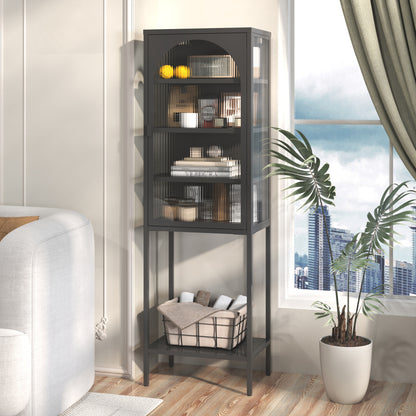Metall Glas Tür Schaukasten Speicher Schrank – 5-Stufen Würfel Bücherregal Speicher Schrank mit 3 einstellbaren Regalen. Für Küche, Esszimmer, Wohnzimmer, Bad, Home-Office, eisenha, H160cm×B50cm×T35cm