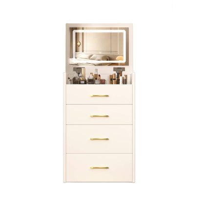 3-in-1-Schminktisch mit Klappspiegel, Glastischplatte, 3 Schubladen, Weiß