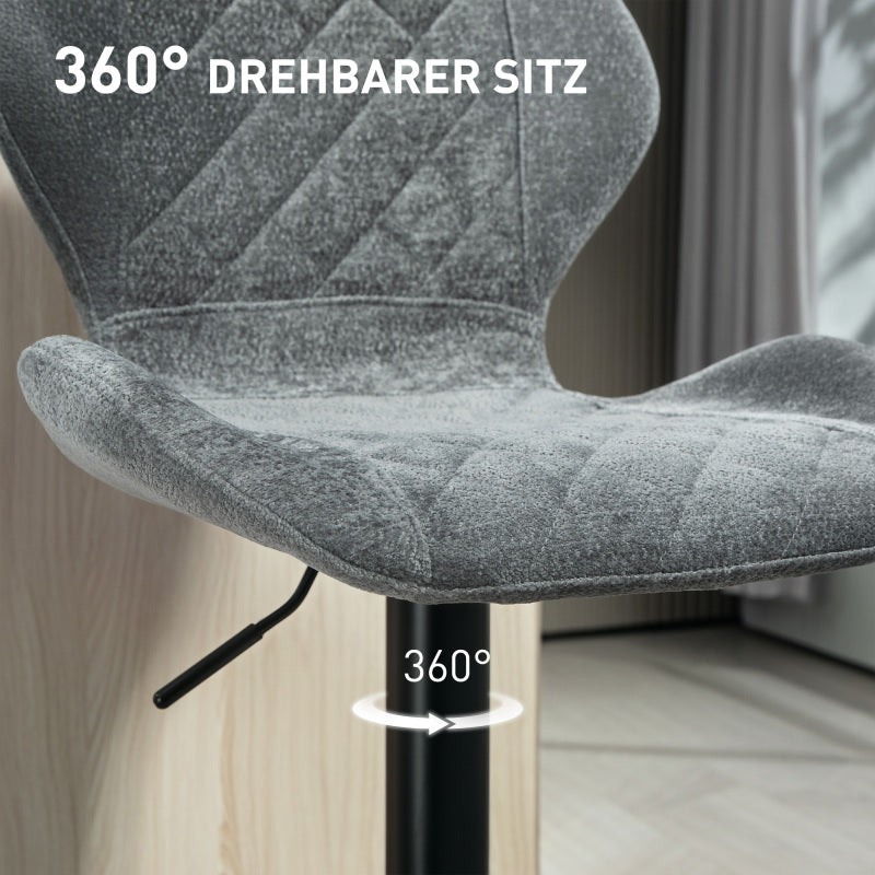 Barhocker 2er-Set, Gepolstert Barstuhl mit Lehne, 360° Drehbar Tresenhocker, Dunkelgrau