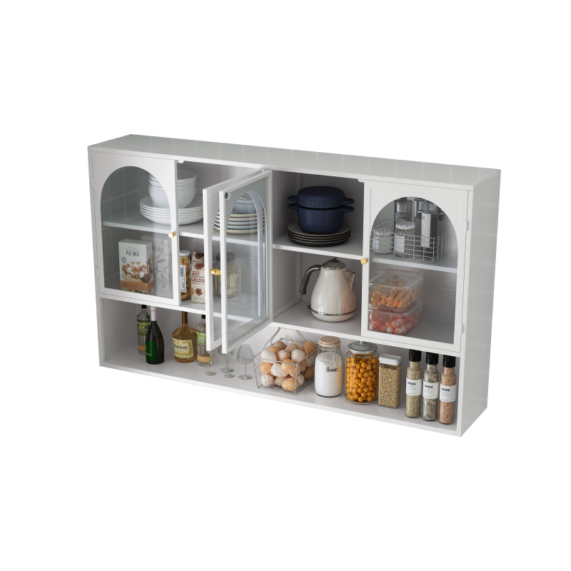 120CM Four-door Glass Wall Cabinet Storage, Wall-mounted,Suitable for Kitchen, Living Room, Bathroom (White)