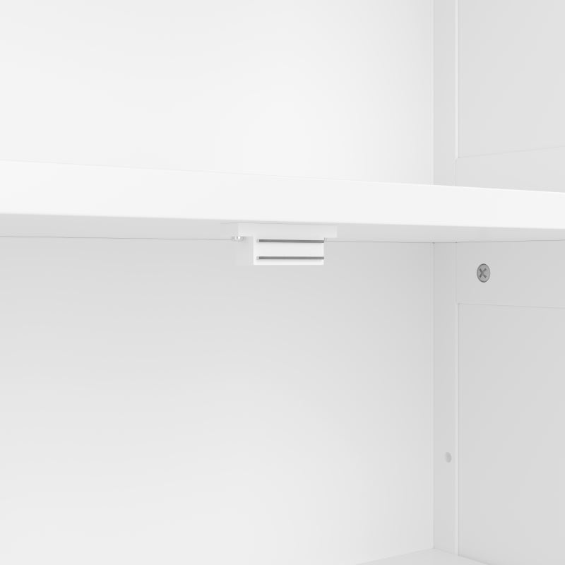 57.5 x 28.5 x 160cm Badezimmer-Hochschrank mit Stauraum, feuchtigkeitsbeständige Farbe, Glasschranktür, Holzschranktür, zwei offene Ablagefächer, verstellbare Trennwände, einfache Textur, weiß