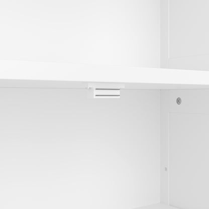 57.5 x 28.5 x 160cm Badezimmer-Hochschrank mit Stauraum, feuchtigkeitsbeständige Farbe, Glasschranktür, Holzschranktür, zwei offene Ablagefächer, verstellbare Trennwände, einfache Textur, weiß