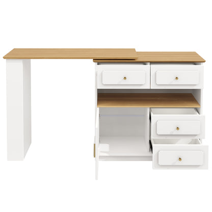 Hochtisch Kücheninsel  Bistro Table (125-181×39×104.5cm) , 360° drehbare Essbar, weiß