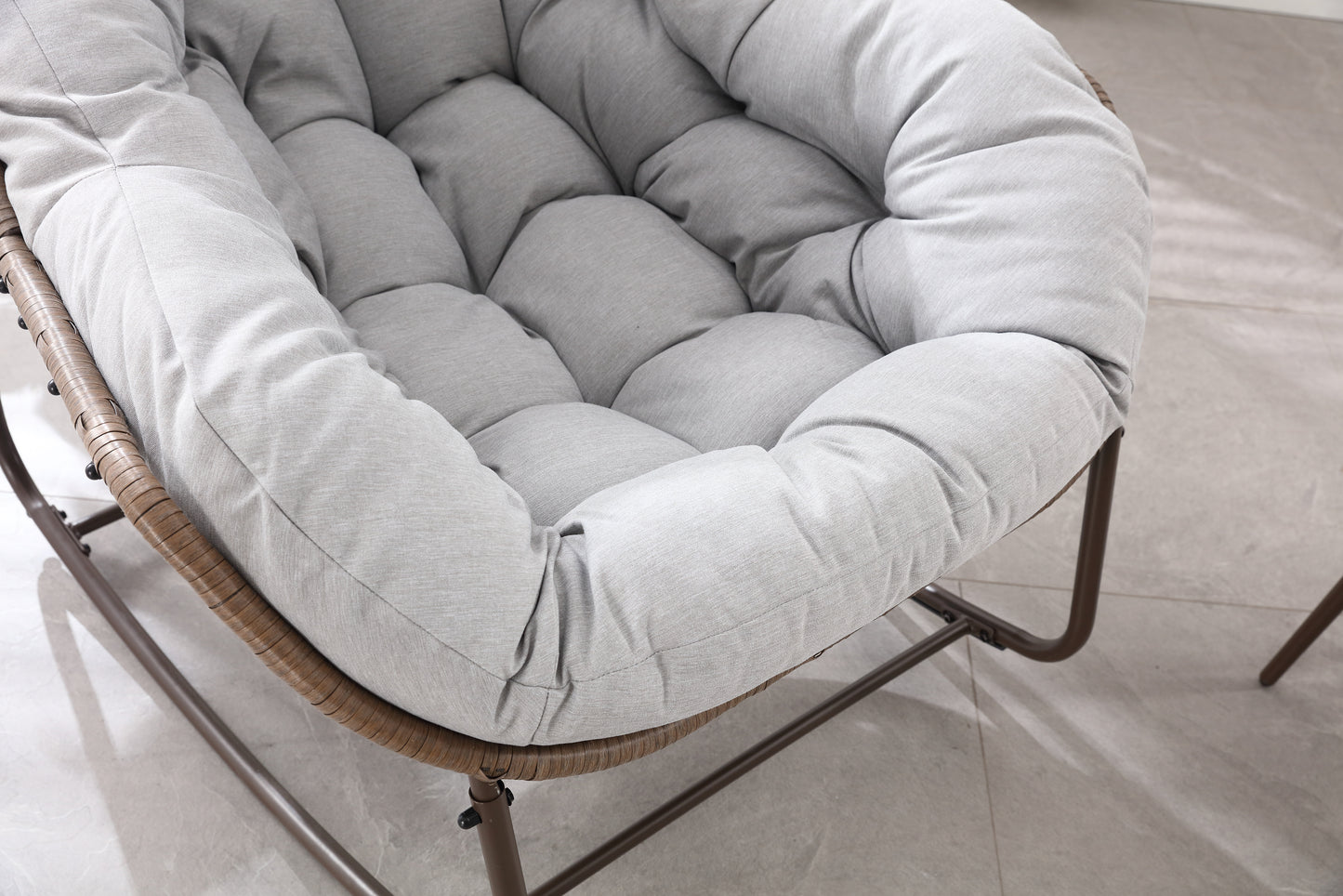 Outdoor Rocking Chair, Patio Oversized Wicker Egg Rocking Chair, Indoor & Outdoor Comfy Rocker Chair with Thick Cushion, Modern Lounge Chair for Balcony, Front Porch, Garden, Backyard, Deck Gray