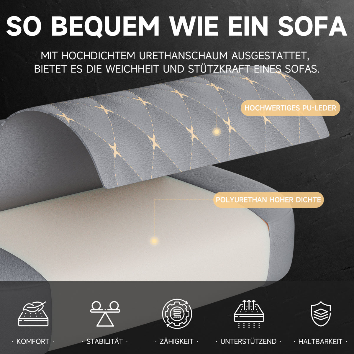 Gaming Stuhl mit Massage, Fußstütze, PVC-Leder, 150 kg Belastbar, Ergonomisch, Grau