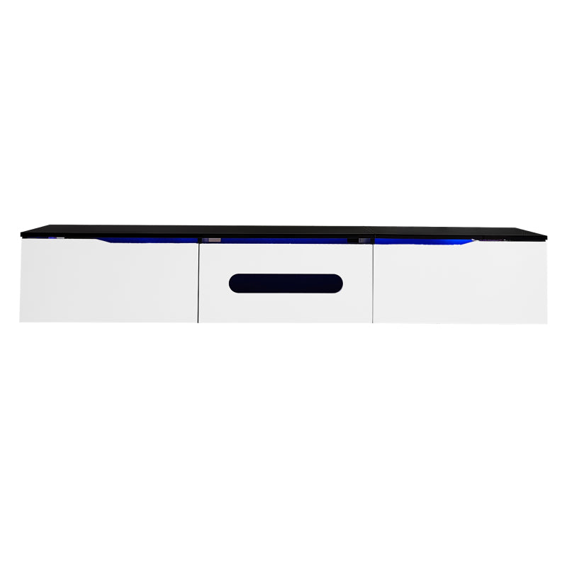 Schwarz-weißer TV-Schrank, 180 cm lang, Hochglanzoberfläche, mit 16-farbiger LED-Beleuchtung, wandmontierbar
