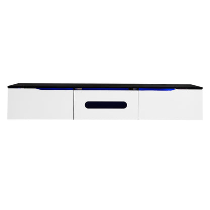 Schwarz-weißer TV-Schrank, 180 cm lang, Hochglanzoberfläche, mit 16-farbiger LED-Beleuchtung, wandmontierbar