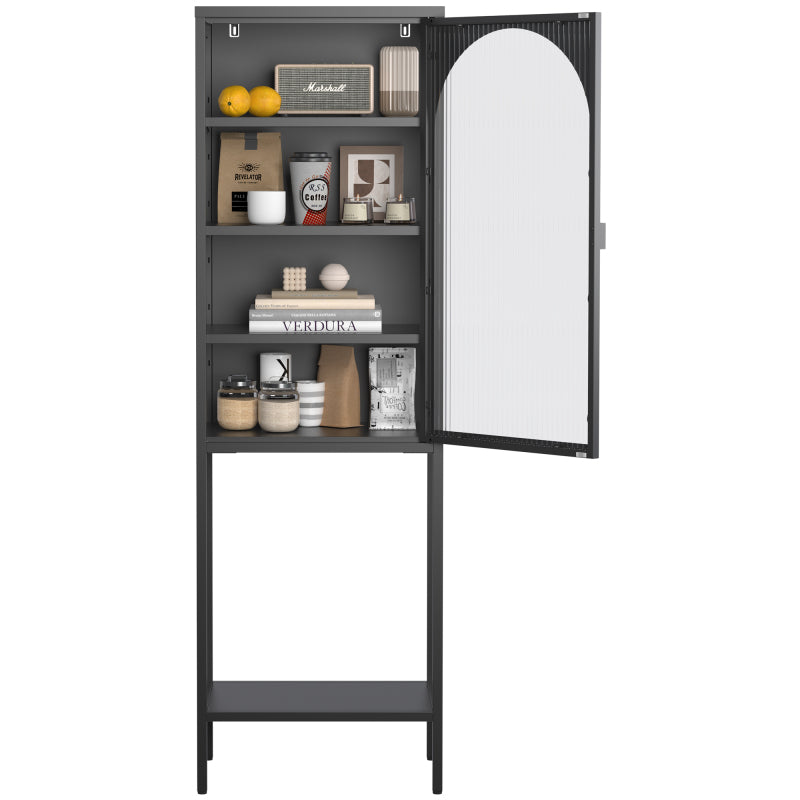 Metall Glas Tür Schaukasten Speicher Schrank – 5-Stufen Würfel Bücherregal Speicher Schrank mit 3 einstellbaren Regalen. Für Küche, Esszimmer, Wohnzimmer, Bad, Home-Office, eisenha, H160cm×B50cm×T35cm
