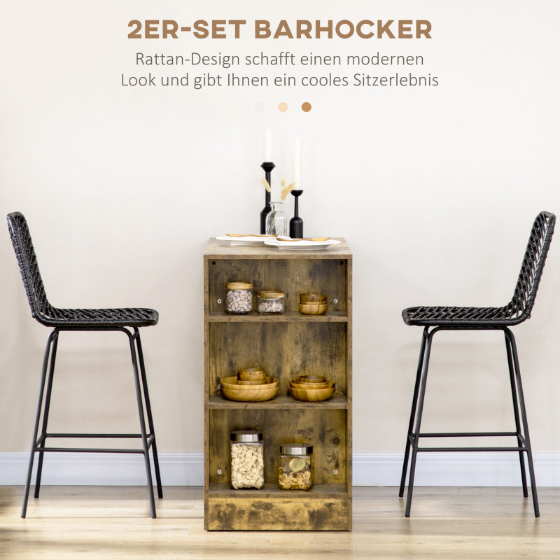 2er-Set Barhocker, Bistrohocker mit Fußstütze, Barstuhl, Küchenstuhl mit Stahlbeinen für Wohnzimmer, Esszimmer, Schwarz