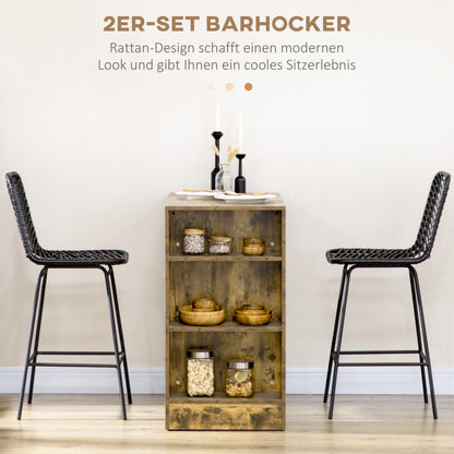 2er-Set Barhocker, Bistrohocker mit Fußstütze, Barstuhl, Küchenstuhl mit Stahlbeinen für Wohnzimmer, Esszimmer, Schwarz