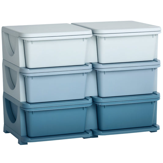 Aufbewahrungsbox Kunststoff, 6 Schubladen, Spielzeug Organizer, Kommode Kinderzimmer, Blau