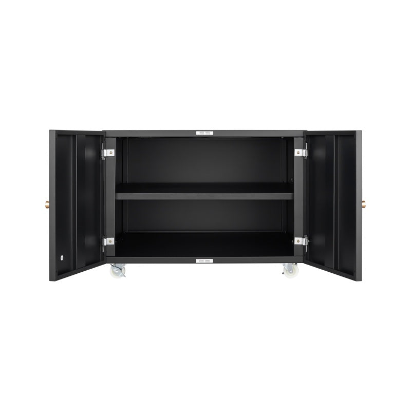 Metal Printer Stand with Storage Mobile Printer Tables for Small Spaces with Door Adjustable Shelf File Cabinet on Wheels for Home Office (Black)