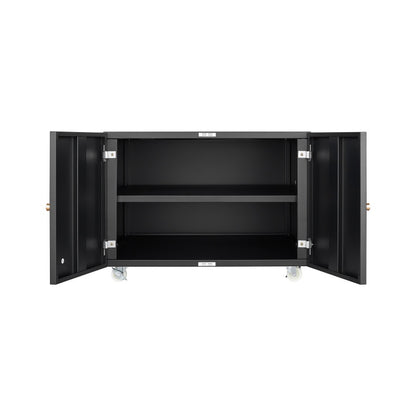 Metal Printer Stand with Storage Mobile Printer Tables for Small Spaces with Door Adjustable Shelf File Cabinet on Wheels for Home Office (Black)