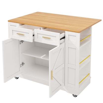 Moderne Kücheninsel Küchenschrank mit Holzmaserung Multifunktionaler Esstisch Speisewagen Buffetschrank mit Stretchfunktion Weiß Ohne Matratze