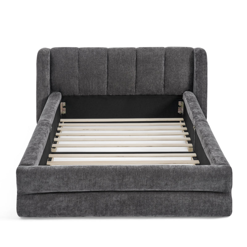 Einzelbett 90x200 cm, hautfreundlicher Chenille Stoff, komfortables Rückenlehne, auch als Kinderbett geeignet, Dark Gray (ohne Matratze)