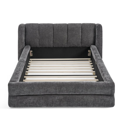 Einzelbett 90x200 cm, hautfreundlicher Chenille Stoff, komfortables Rückenlehne, auch als Kinderbett geeignet, Dark Gray (ohne Matratze)