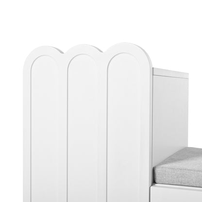 Moderner 3-Türen-Schuhschrank mit Schublade & Sitzpolster, Stilvolle Schuhbänke für Flur und Eingangsbereich, Weiß