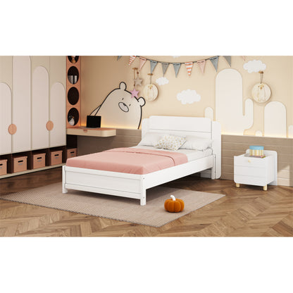Holzbett 90*200 cm , Einzigartige und Minimalistische Form, Kopfteil mit Liniendesign, Kindereinzelbett, Weiß
