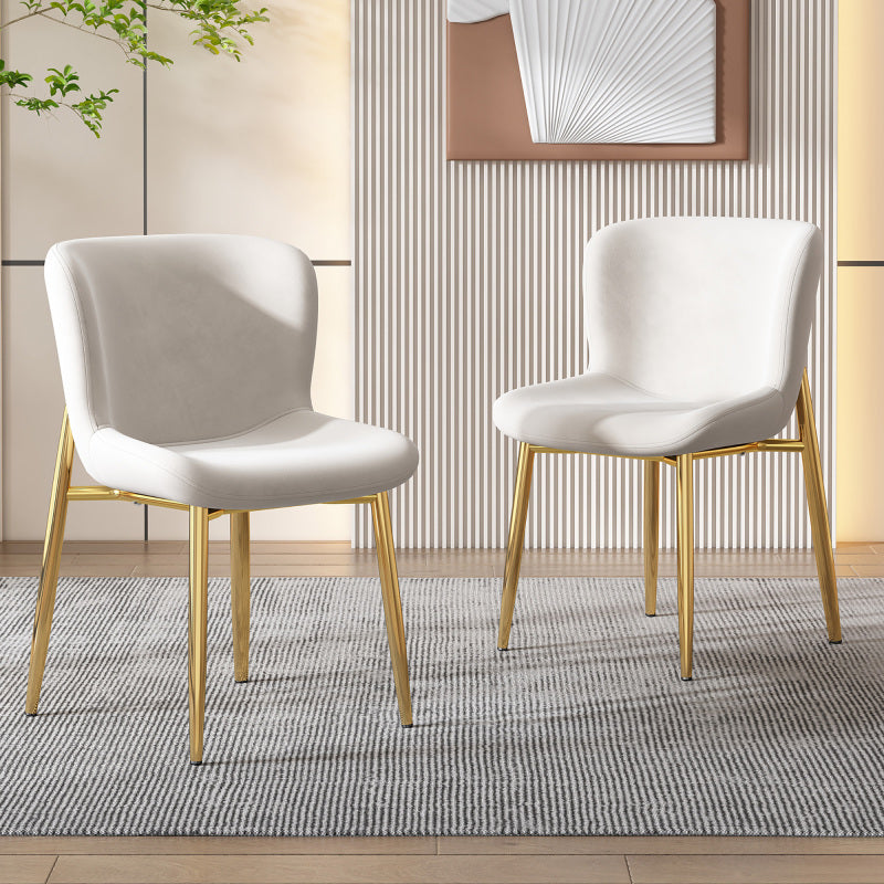 Esszimmerstuhl aus Samt, 2er-set, Loungesessel mit vier Metallfüßen, Beige