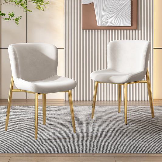 Esszimmerstuhl aus Samt, 2er-set, Loungesessel mit vier Metallfüßen, Beige