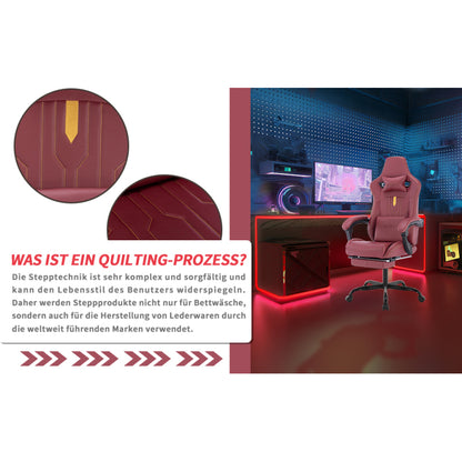 Gaming Stuhl Computerstuhl Ergonomischer Gaming Chair mit Fußstütze Bürostuhl Ergonomischer Computerstuhl mit Lendenwirbelstütze Rot