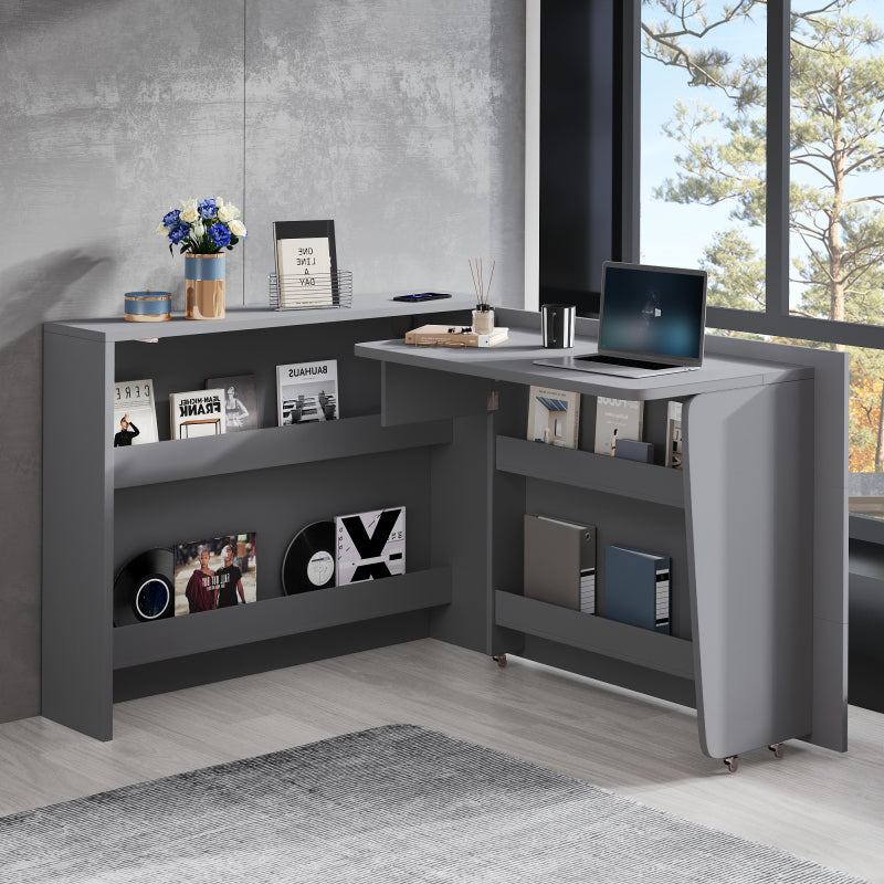 Faltbarer Schreibtisch mit Rollen & Wireless Charger–2-in-1 Sideboard & Arbeitsplatz, 115×27×93 cm (geschlossen, 95×51cm) Grey