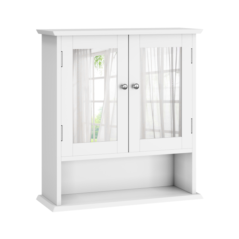 Badezimmerschrank mit Spiegel, weißer Arzneischrank mit verstellbarem Regal, Toilettenschrank in Waschküche und Küche