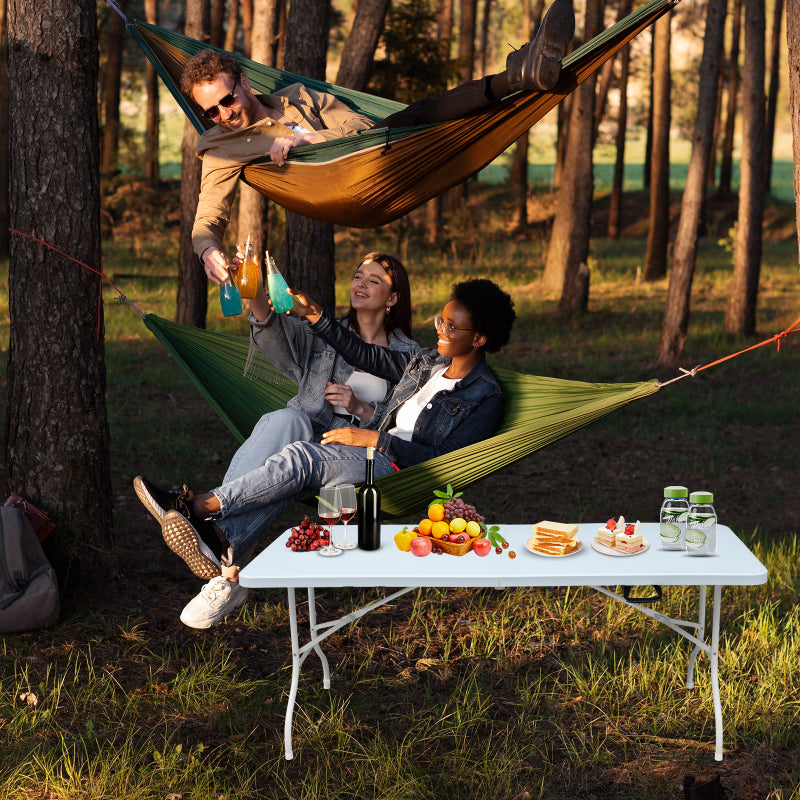 180cm Portable Heavy Duty Folding Table with Handle, Foldable Table, Multi-Functional Fold up Table for Camping Picnic Parties Indoor/Outdoor, Capacity Weight 135KG (White)