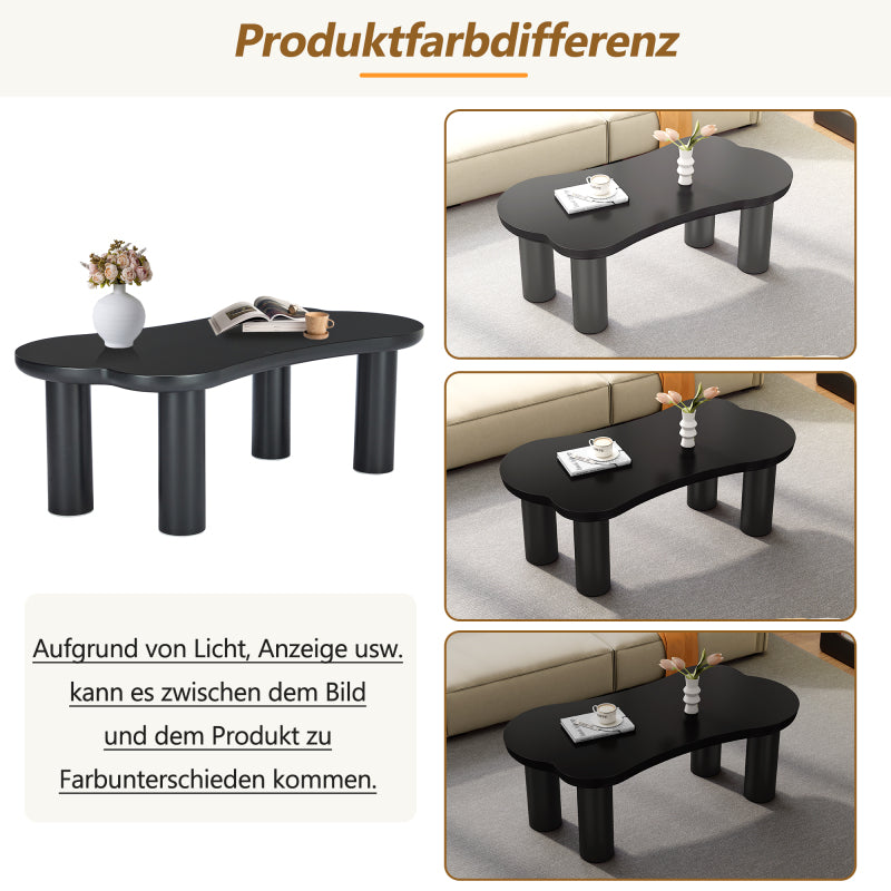 Unregelmäßiger Couchtisch in Knochenform mit 2 kleinen Bänken, großer Couchtisch L 113 cm, B 58 cm, H 40,5 cm, Tischplatte aus MDF und Beine aus PVC mit Filzboden, unregelmäßiger Couchtisch