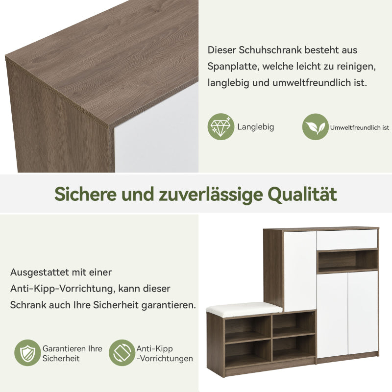 Schuhaufbewahrung Bank und Schuhschrank,Schuhbank, multifunktionales Schuhregal mit gepolstertem, für den Flur, weiß