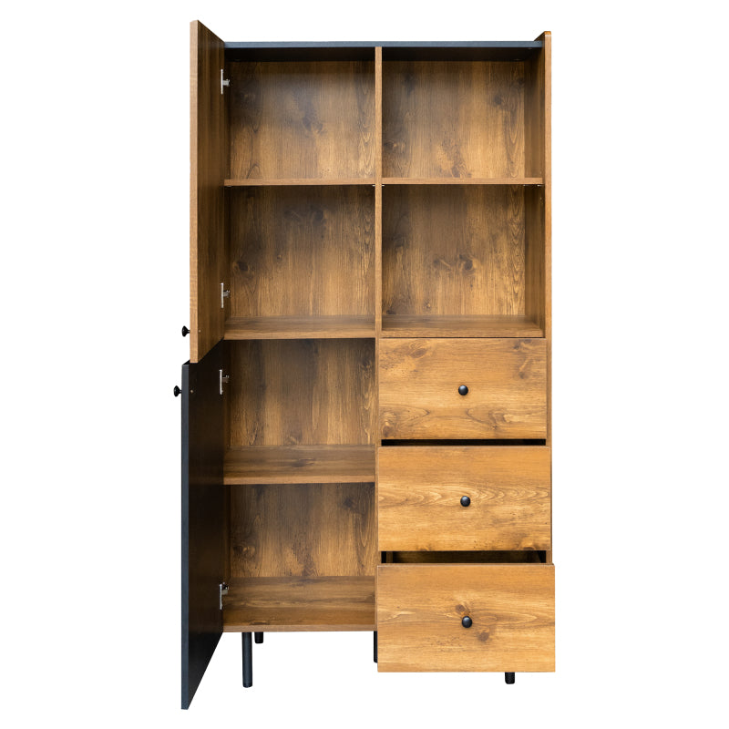 Sideboard - 160 cm hoch, modernes Sideboard mit zwei Türen, drei Schubladen und offenen Regalen
