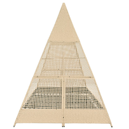 Gartenlounge-Set, Rattanzelt, geeignet für 2-4 Personen, inklusive aller Sitzkissen und Kissen, beiges Rattan, grauer Türvorhang, Sitzkissen mit Reißverschluss, abnehmbar und waschbar