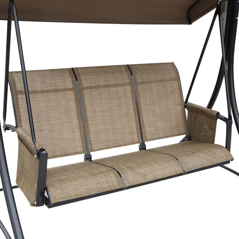 Hollywoodschaukel mit Seitentasche, 3-Sitzer Gartenschaukel mit verstellbarem Sonnendach, für Garten, Terrasse, Braun