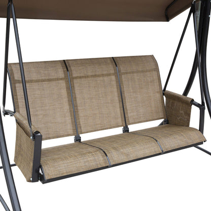 Hollywoodschaukel mit Seitentasche, 3-Sitzer Gartenschaukel mit verstellbarem Sonnendach, für Garten, Terrasse, Braun