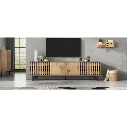 180 x 40 x 55 cm TV-Schrank, Lowboards  in Originalholzfarbe, 8 separate Ablagefächer, TV-Ständer, TV-Konsolen-Entertainment-Center passend für 70-Zoll-Fernseher, geeignet für Wohnzimmer