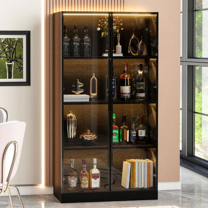Staubdichte LED-Glasvitrine mit gehärteter Glastür, Vitrine, Bücherregal, Badezimmer 70×40×160 cm Schwarze