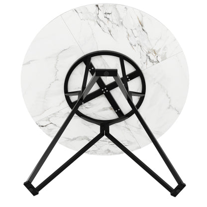 Esstisch-Set (5-teilig), Esstisch-Set mit 4 Stühlen, Modernes Küchen-Esstisch-Set, Runder Küchentisch mit Durchmesser 100 cm, Schwarze Metallbeine, MDF-Marmor-Tischplatte, Graue Samt-Esszimmerstühle