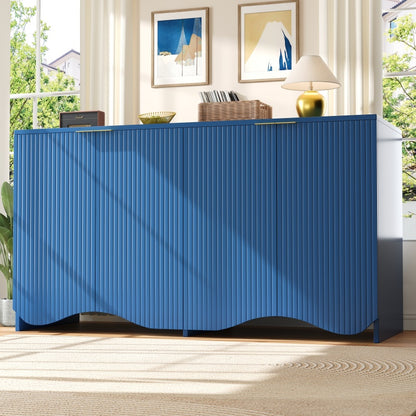 Sideboard(140×40×85cm), buffetschrank, cabinets, Esszimmer Wohnzimmer Aufbewahrungsschränke, Gemusterte Schränke, Freistehende Schränke, Küchenmöbel,Wellenmuster-Design, Blau